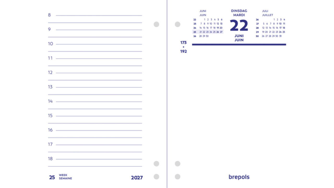 Omlegblok 2027 Brepols 1dag/2pagina's universele ponsing