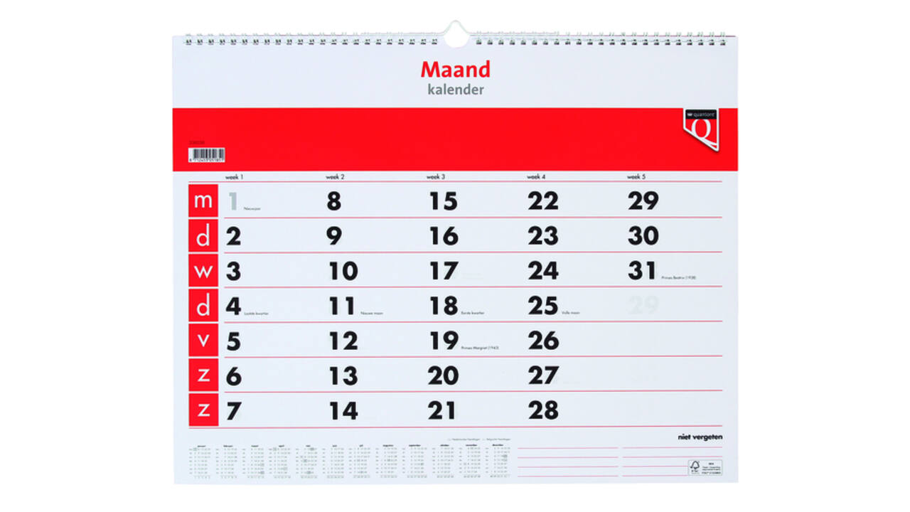 Maandkalender 2027 Quantore