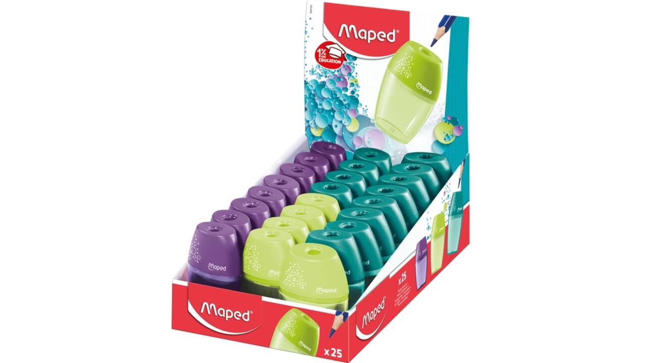 Puntenslijper Maped Shaker 1-gaats display à 25 stuks assorti