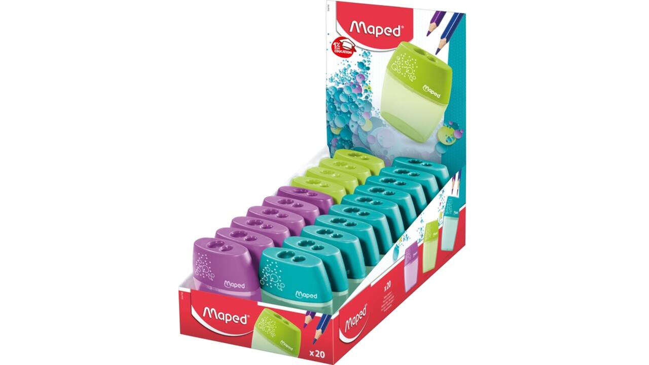 Puntenslijper Maped Shaker 2-gaats display à 20 stuks assorti