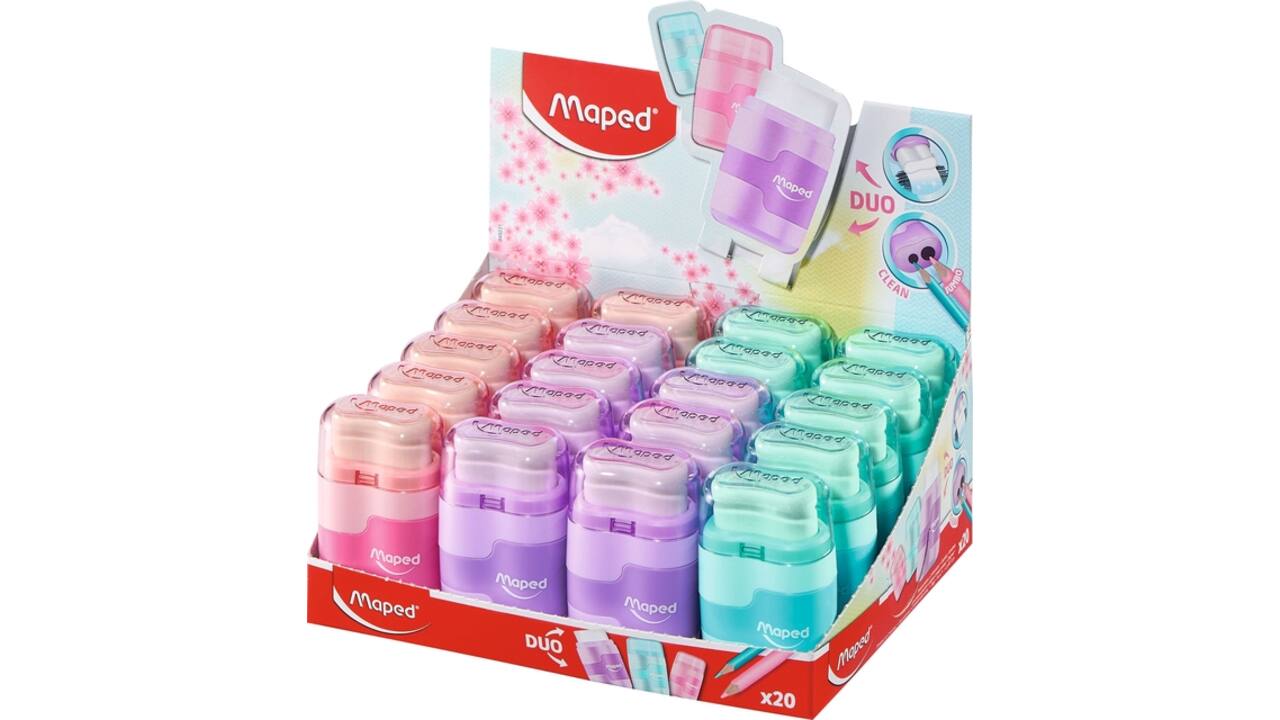 Puntenslijper Maped Connect 2-gaats met gum pastel assorti