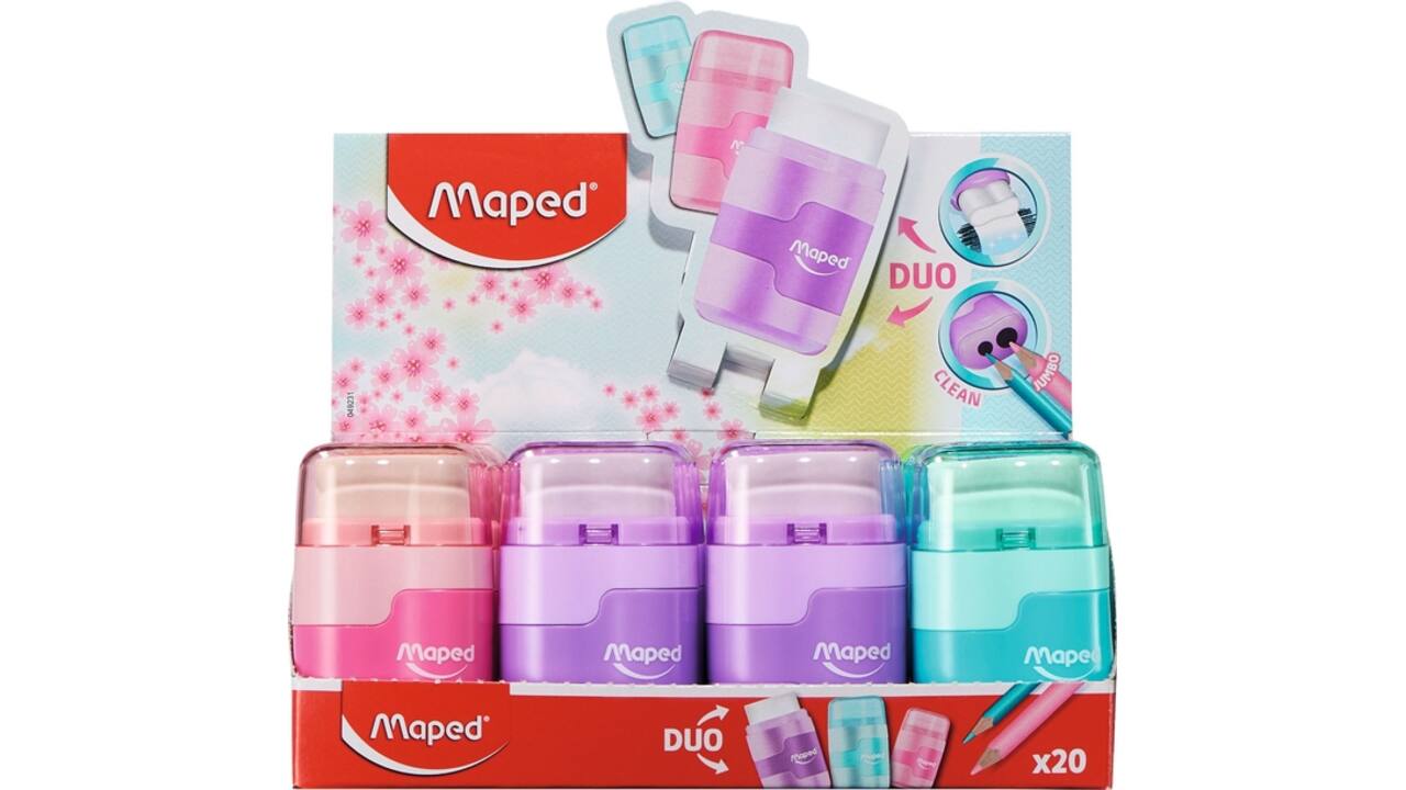 Puntenslijper Maped Connect 2-gaats met gum pastel assorti