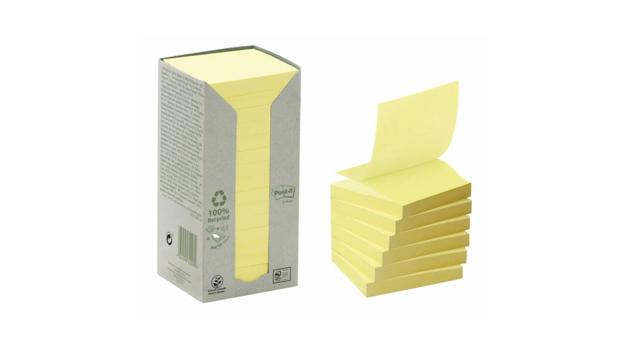 Memoblok Post-it Z-Note R330-1T 76x76mm recycled geel 16 stuks