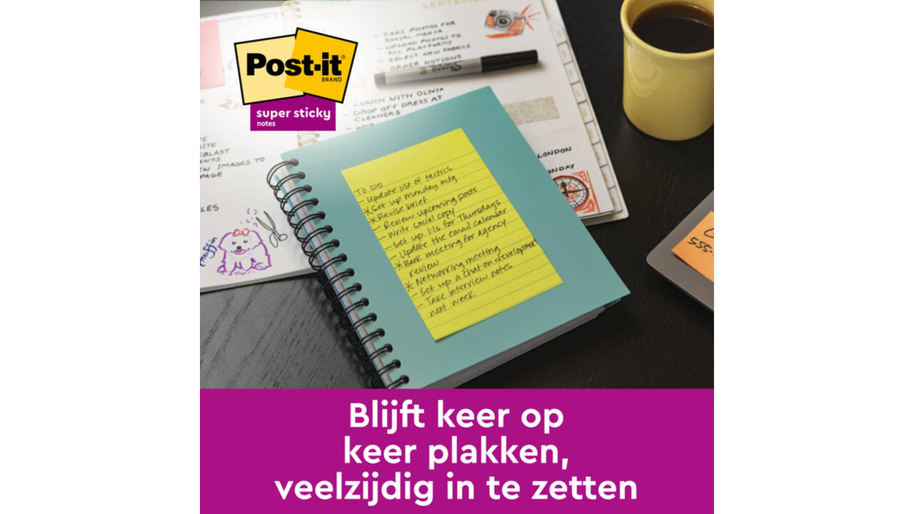 Memoblok Post-it 4690 Super Sticky 101x152mm lijn Carnival 3 stuks