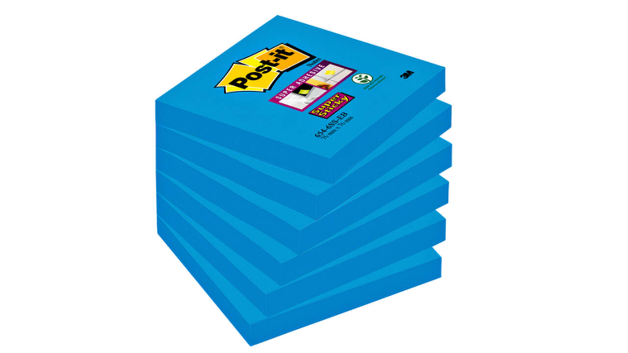 Memoblok Post-it 654 Super Sticky 76x76mm blauw 90 vel