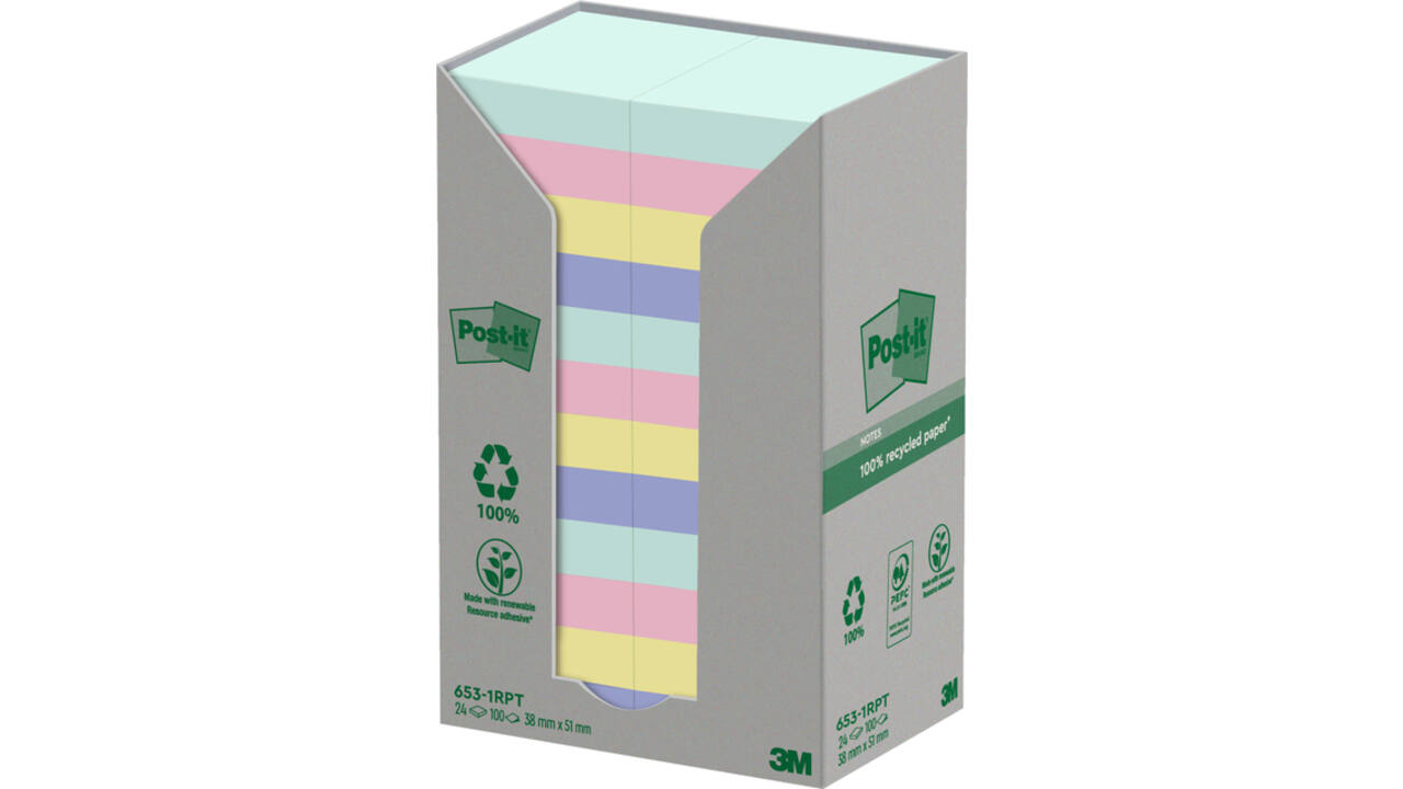 Memoblok Post-it 653-1RPT 38x51mm rainbow pastel 24 stuks