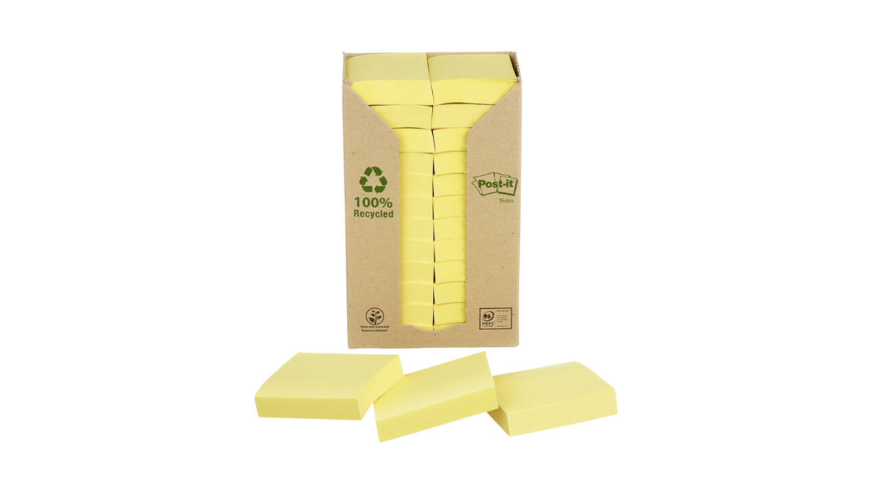 Memoblok Post-it 653 38x51mm recycled geel 24 stuks
