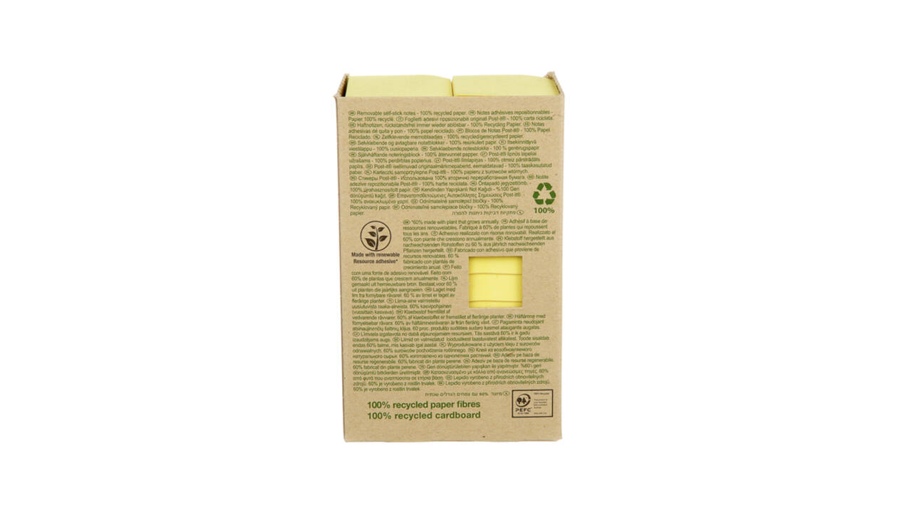 Memoblok Post-it 653 38x51mm recycled geel 24 stuks