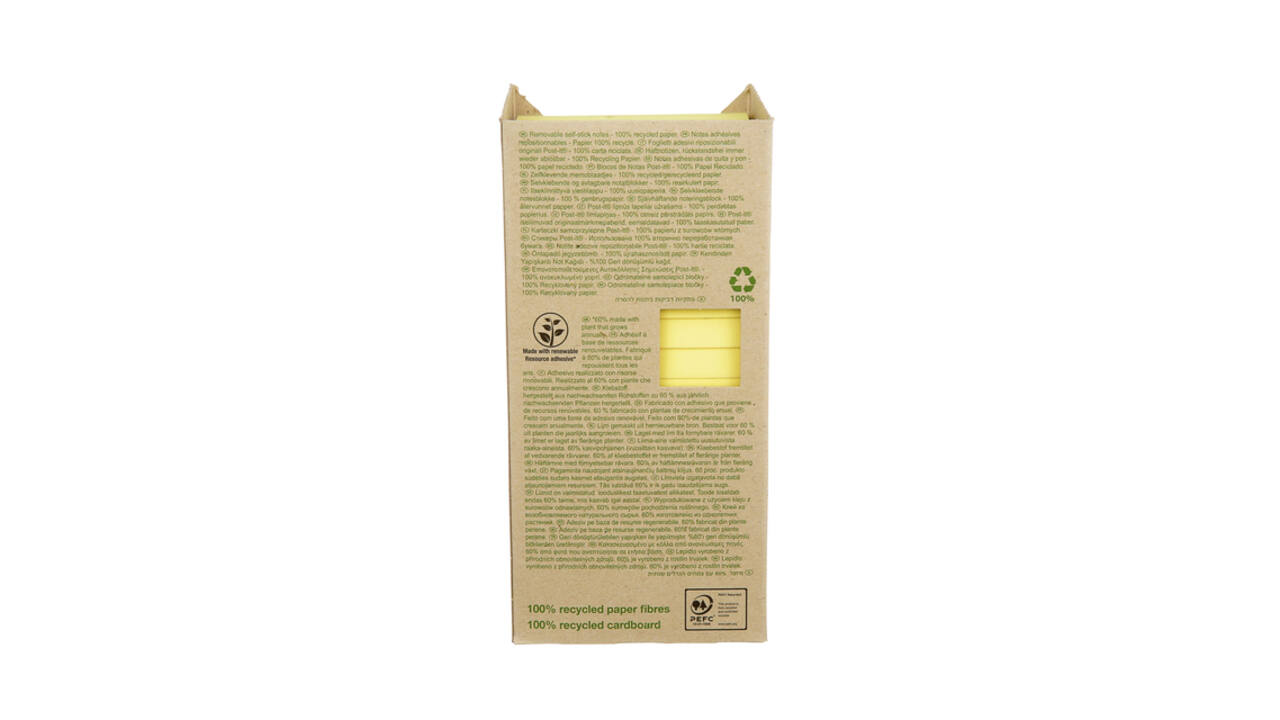 Memoblok Post-it 654 76x76mm recycled pastel geel 16 stuks