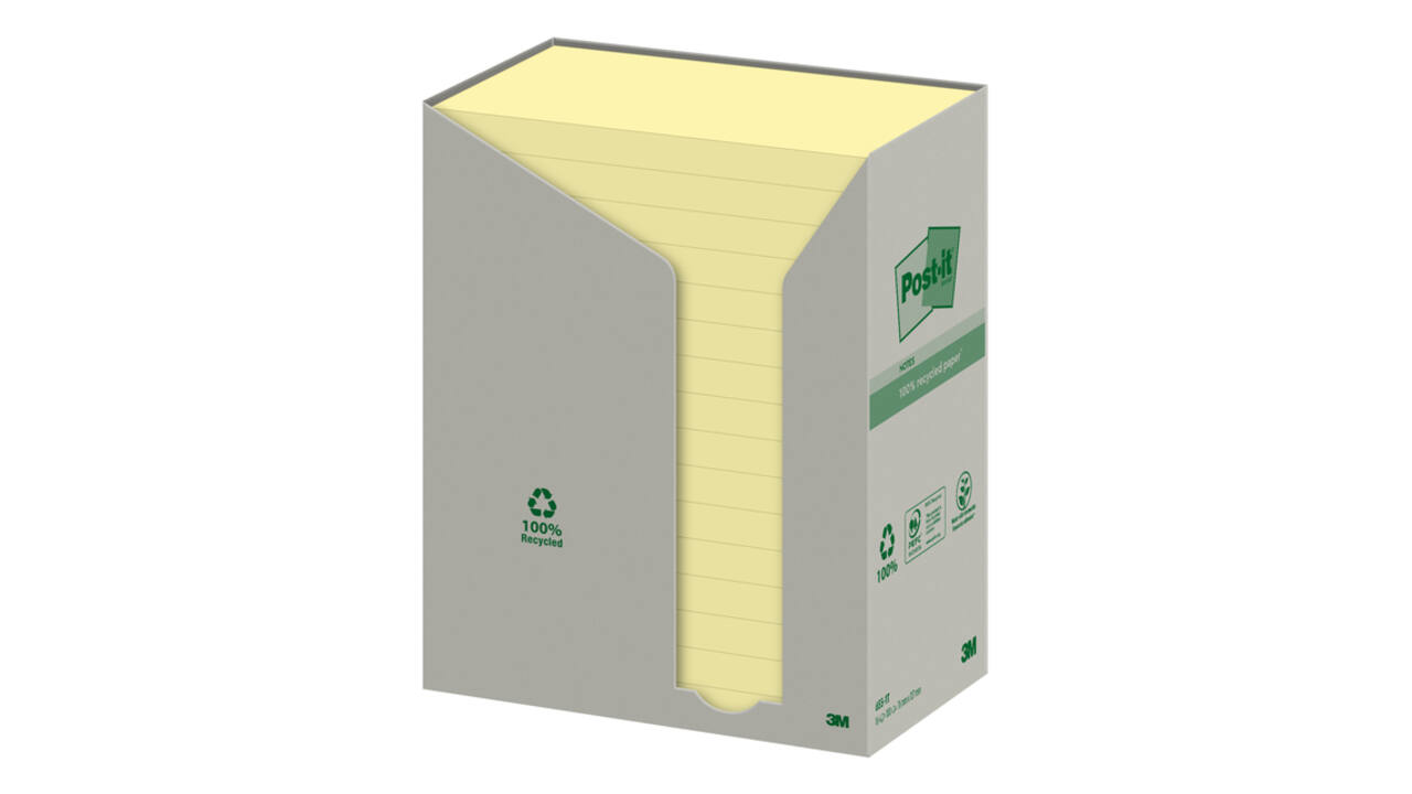 Memoblok Post-it 655 76x127mm recycled geel 16x100 vel