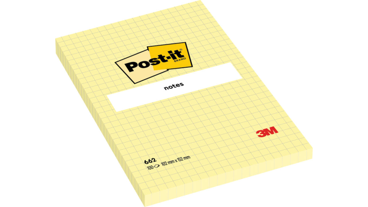 Memoblok Post-it 662 102x152mm ruit geel