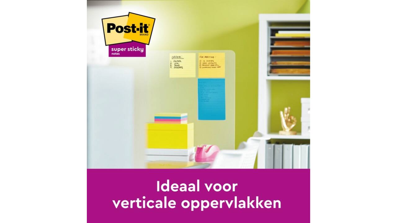 Memoblok Post-it 6845 Super Sticky 203x152mm assorti 4 stuks