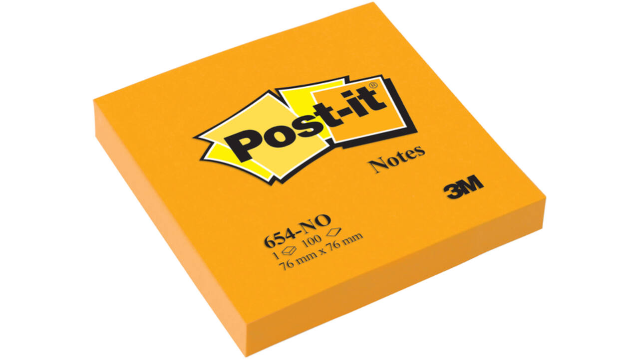 Memoblok Post-it 654 76x76mm oranje 100 vel