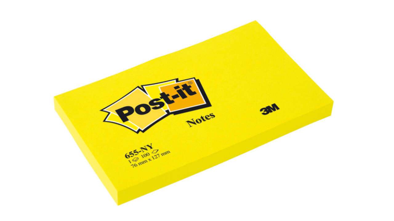 Memoblok Post-it 655 76x127mm 100 vel per blok neon geel