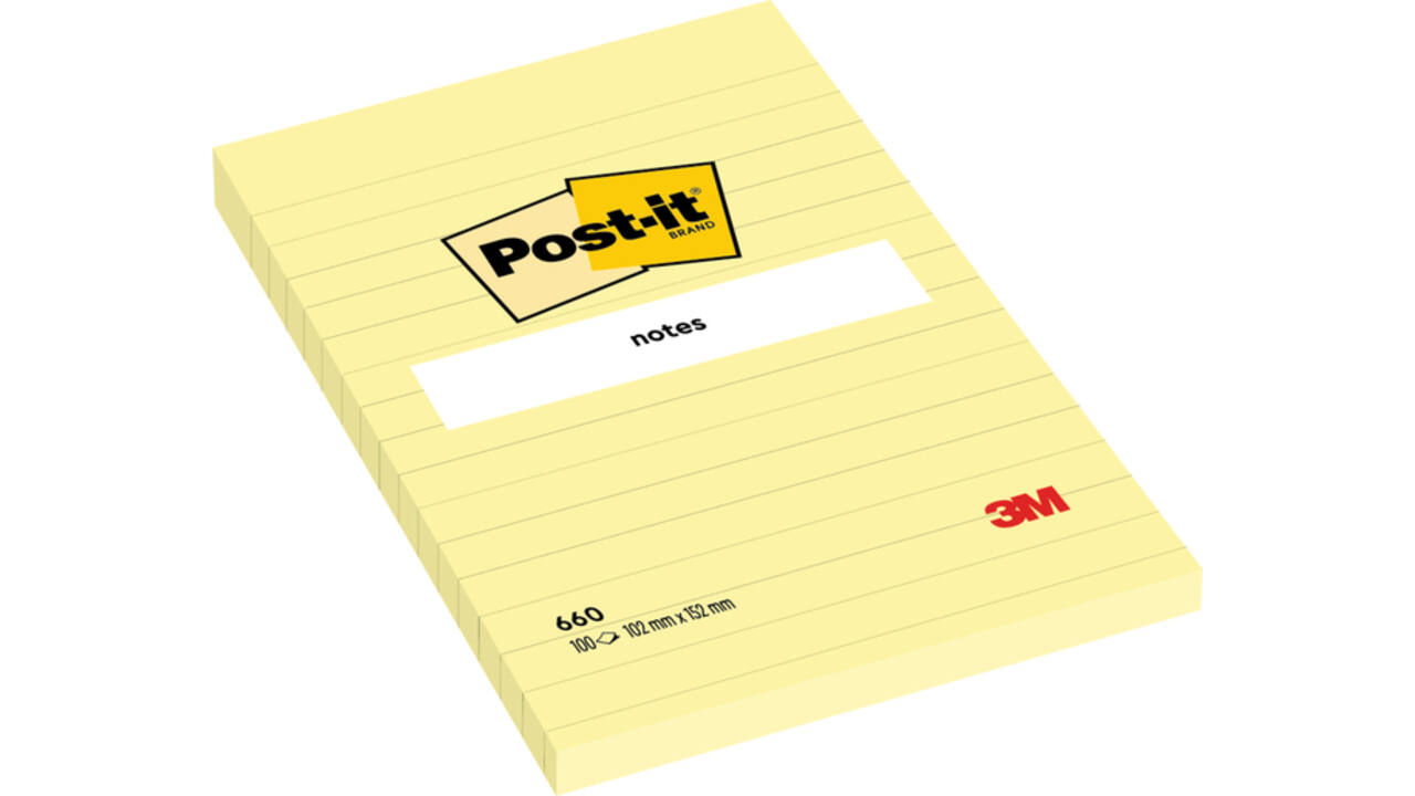 Memoblok Post-it 660 lijn 102x152mm canary yellow