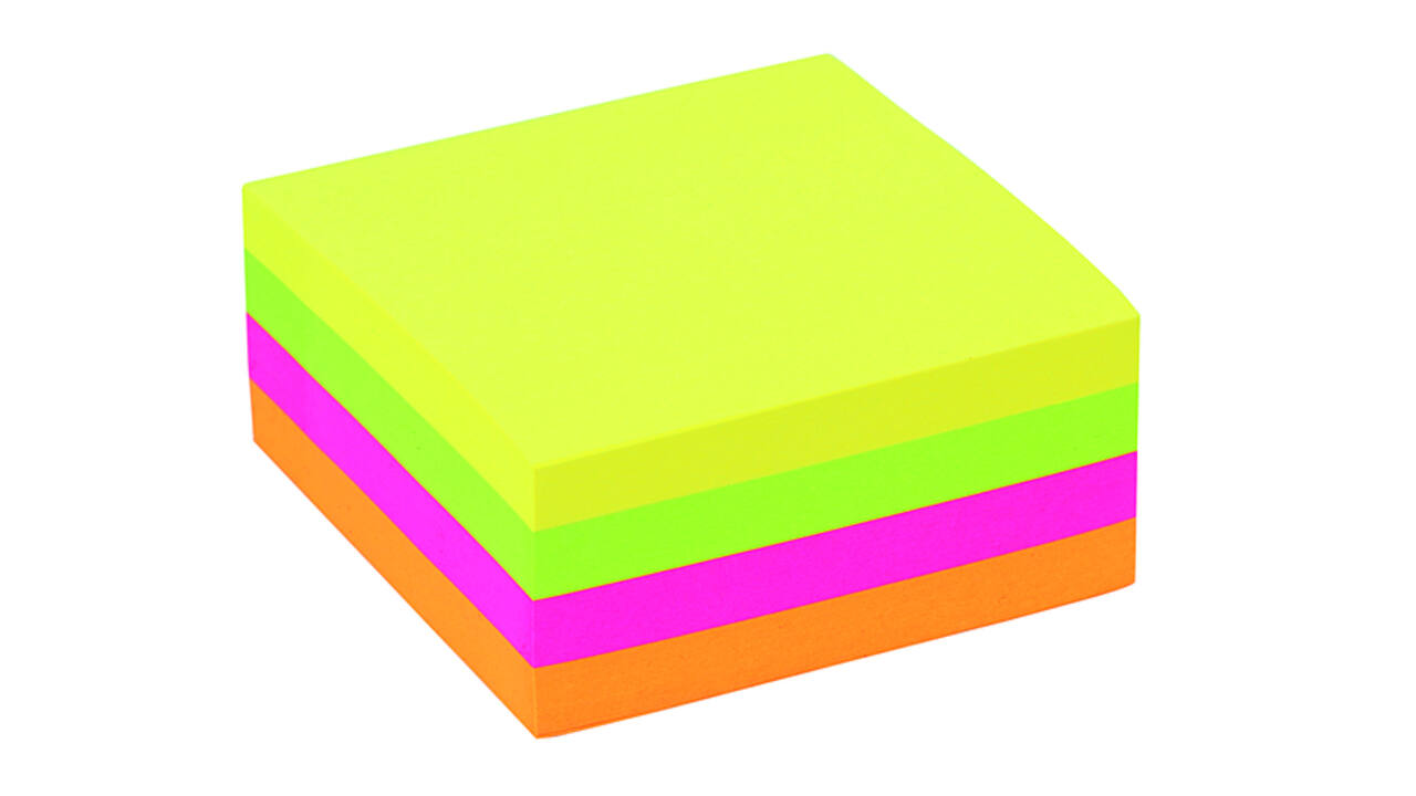 Memoblok Quantore 76x76mm neon kleuren assorti 4 kleuren 400 vel