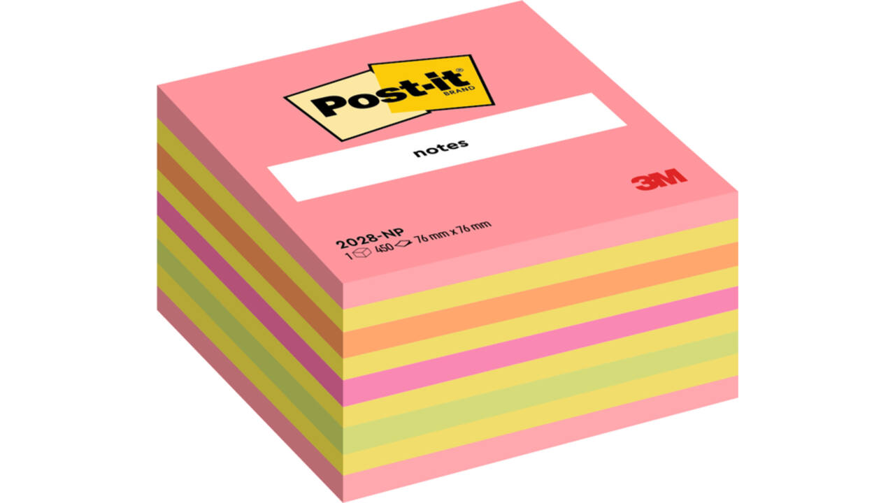 Memoblok Post-it 2028 76x76mm kubus neon kleuren