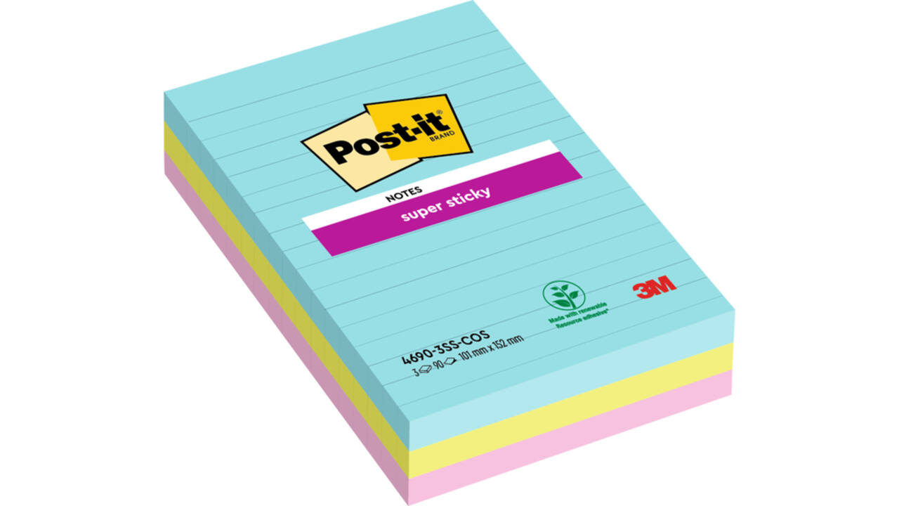 Memoblok Post-it 4690 Super Sticky 101x152mm Cosmic 3 stuks