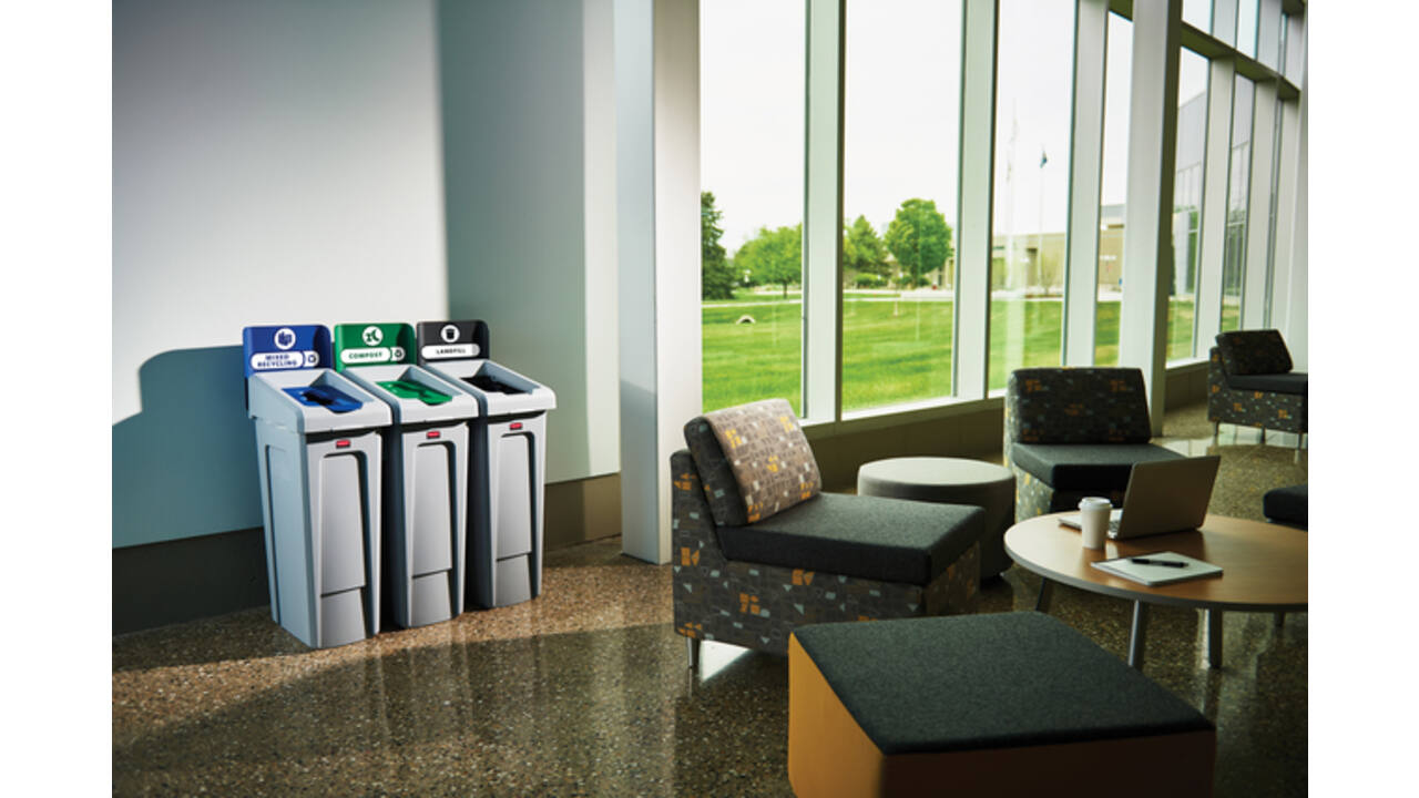 Deksel Rubbermaid Slim Jim Recyclestation inwerpopening voor gemengde recycling grijs