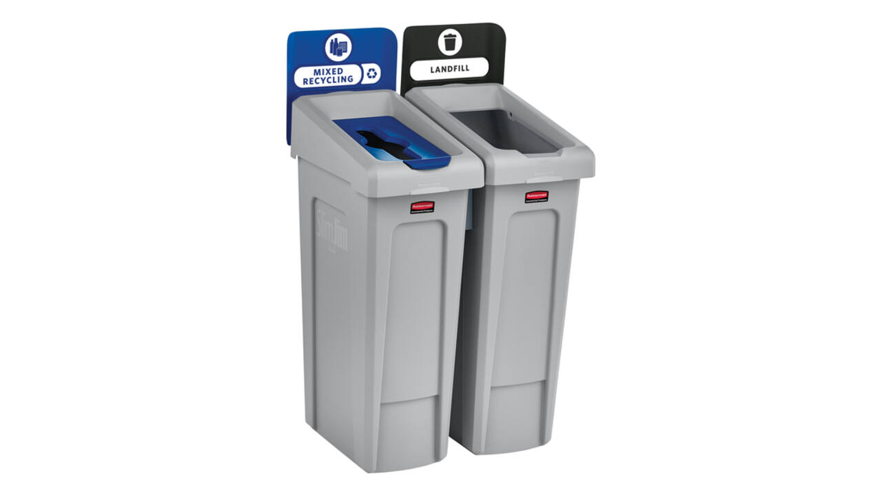 Afvalbak Rubbermaid Slim Jim Recyclestation starterset 87 liter grijs