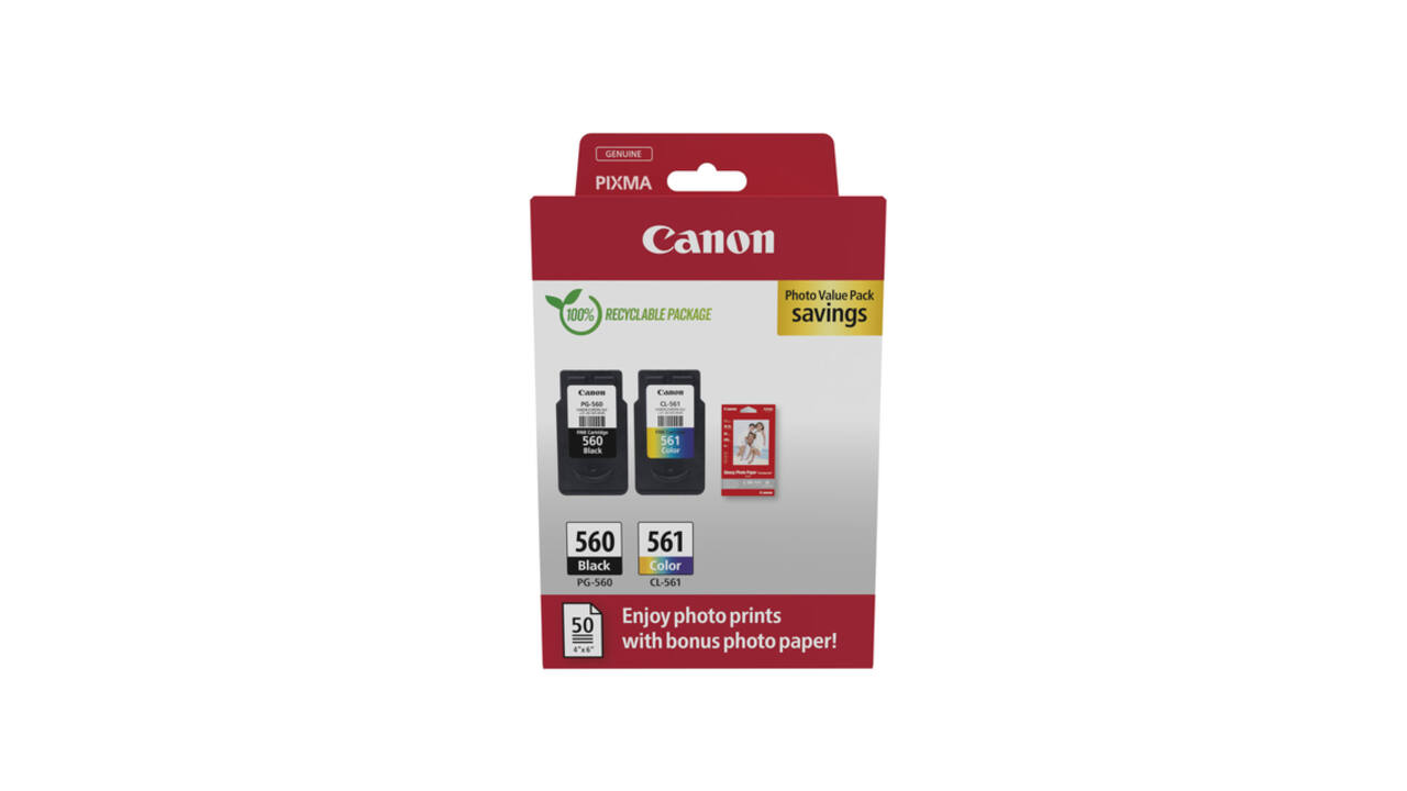 Inktcartridge Canon PG-560 CL-561 zw + kl + papier