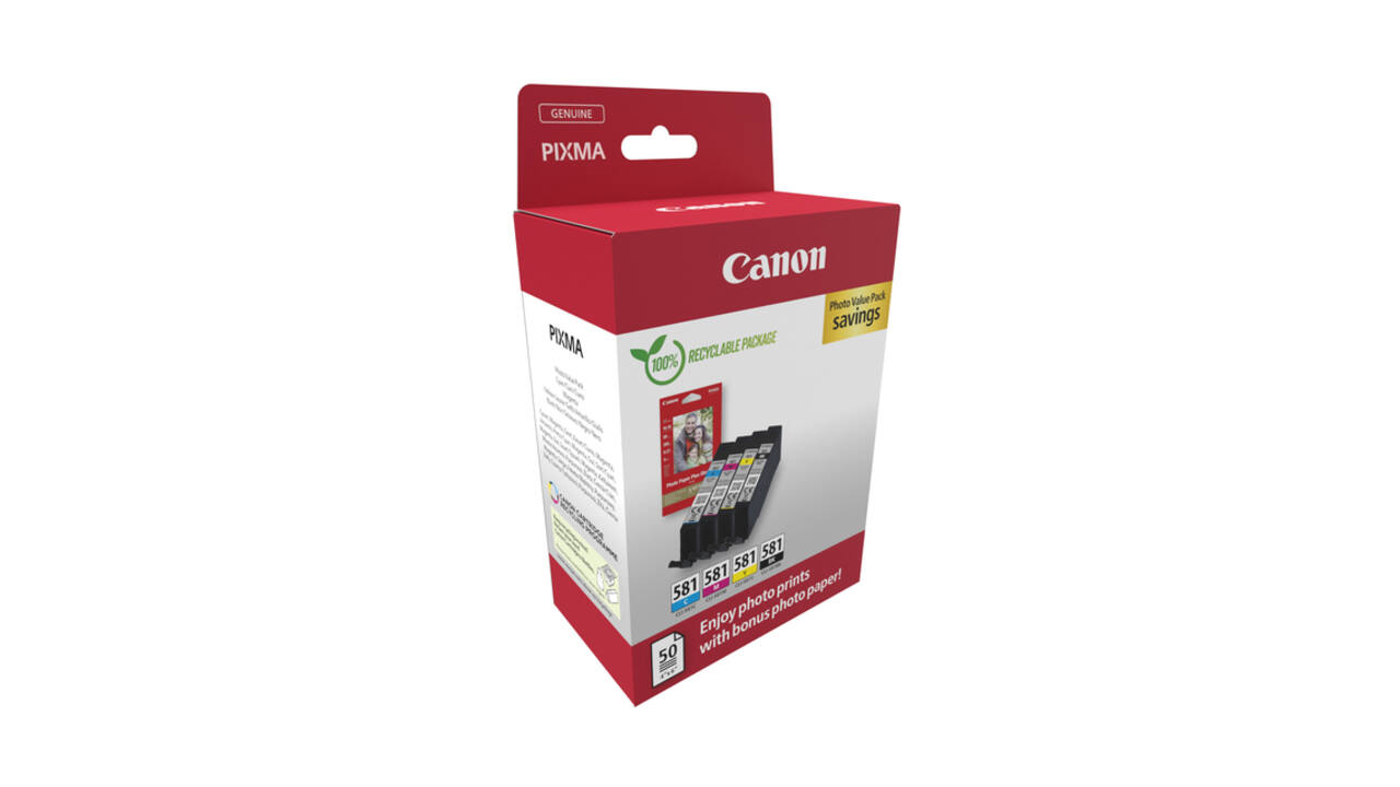 Inktcartridge Canon CLI-581 4 kleuren + papier