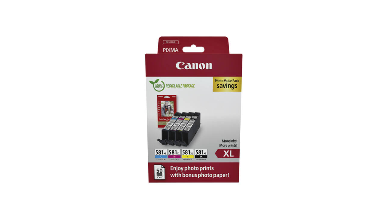Inktcartridge Canon CLI-581XL 4 kleuren + papier