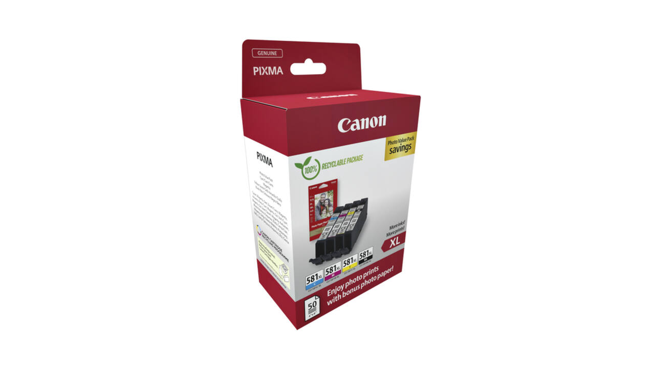 Inktcartridge Canon CLI-581XL 4 kleuren + papier