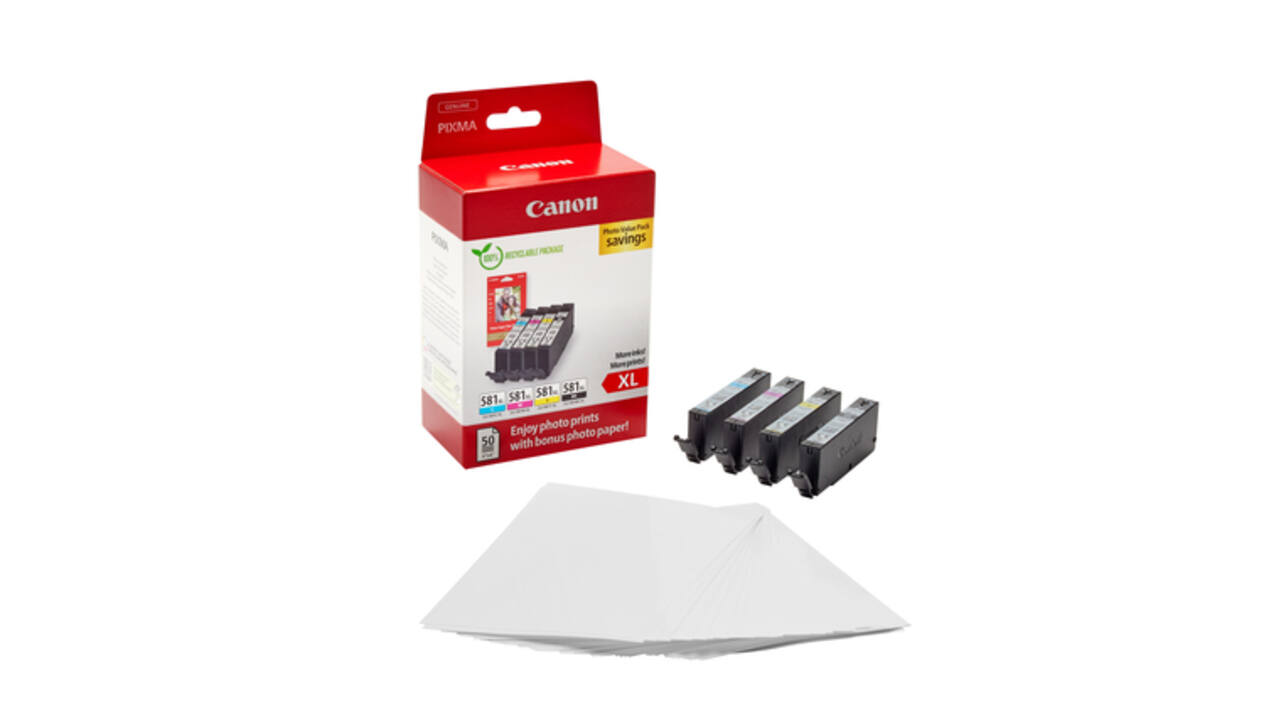 Inktcartridge Canon CLI-581XL 4 kleuren + papier