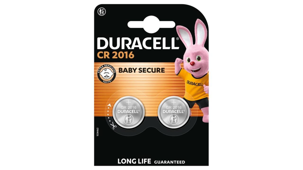 Batterij Duracell knoopcel 2xCR2016 lithium Ø20mm 3V-90mAh