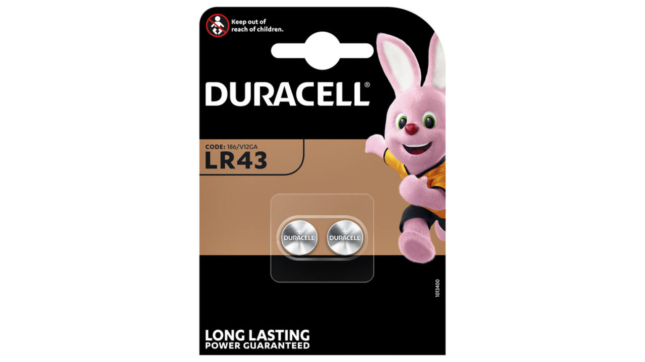 Batterij Duracell knoopcel 2xLR43 alkaline Ø11,6mm 2 stuks