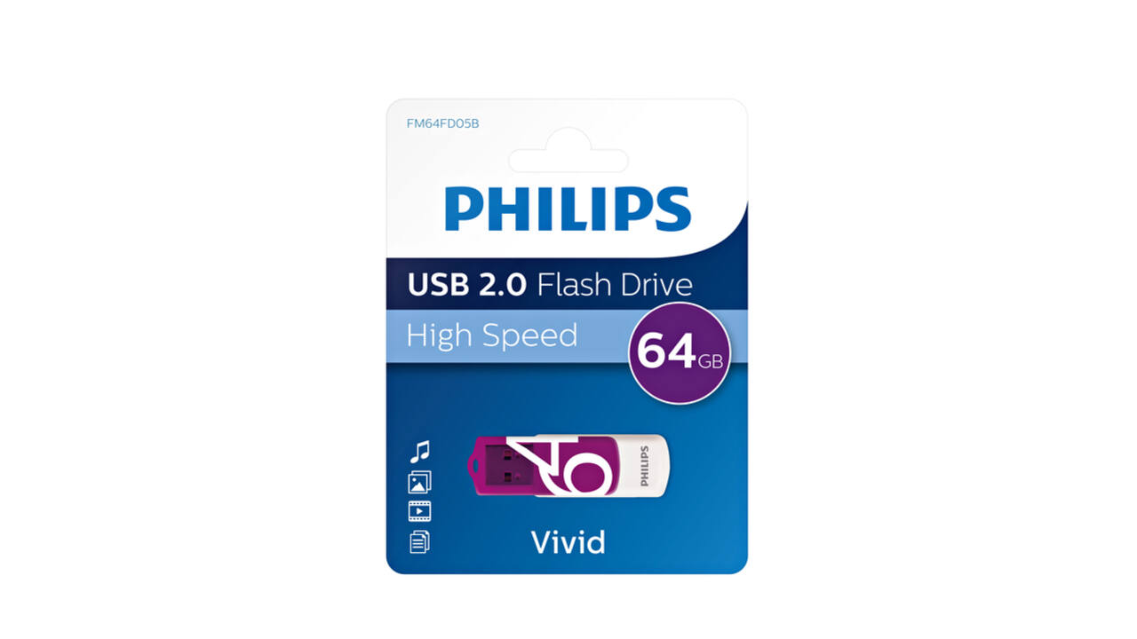 USB stick 2.0 Philips Vivid USB-A 64GB paars