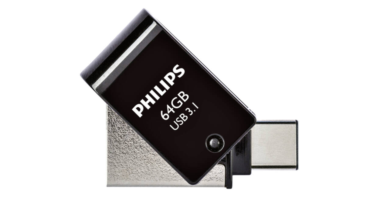 USB stick 3.1 Philips 2in1 USB-C USB-A 64GB zwart