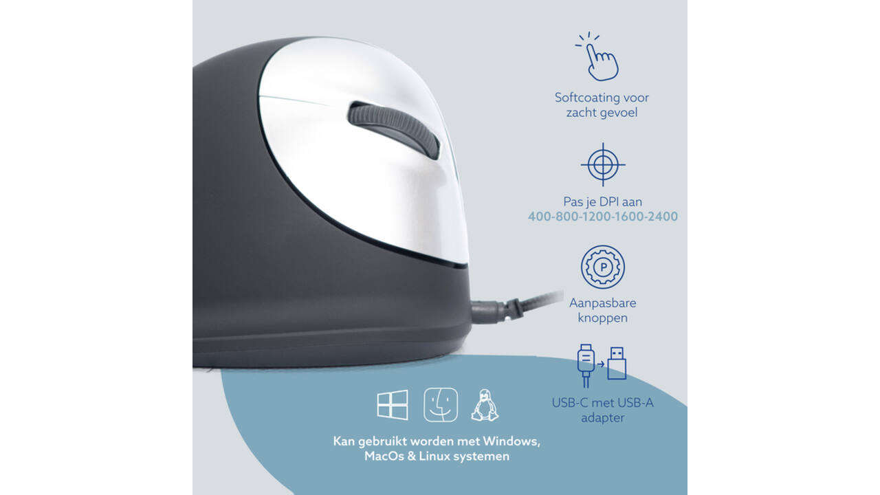 Muis R-Go Ergonomisch HE Break Draad Rechts L