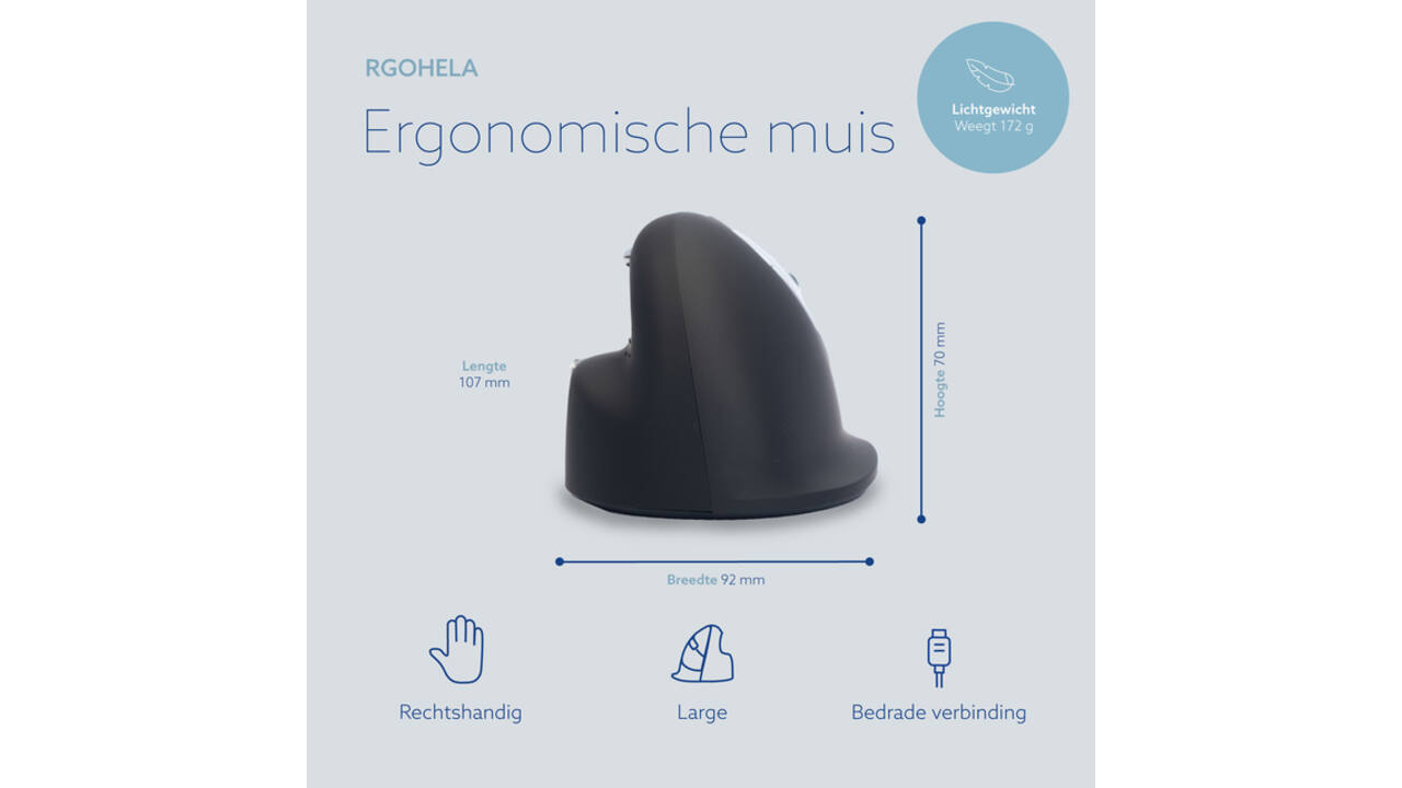 Muis R-Go Ergonomisch HE Break Draad Rechts L