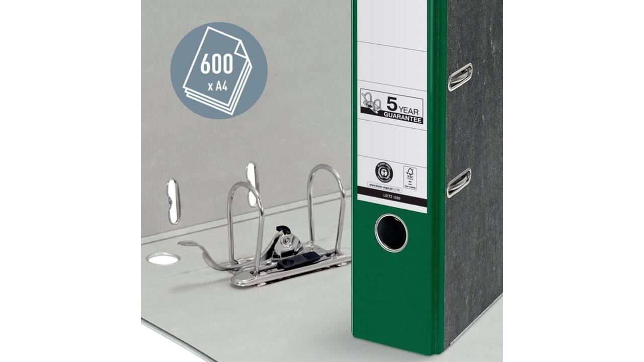 Ordner Leitz 1080 180° 80mm karton A4 groen