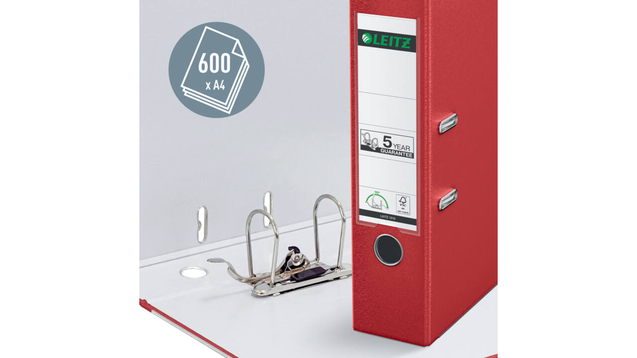 Ordner Leitz 1010 180° 80mm PP A4 rood
