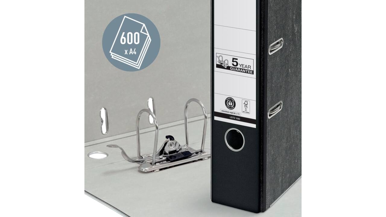 Ordner Leitz 1080 klassiek gewolkt 180° 80mm karton A4 zwart