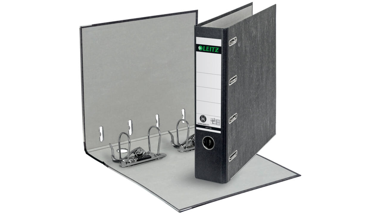 Ordner Leitz 1092 giro-bank met dubbele mechaniek 75mm karton A4 zwart