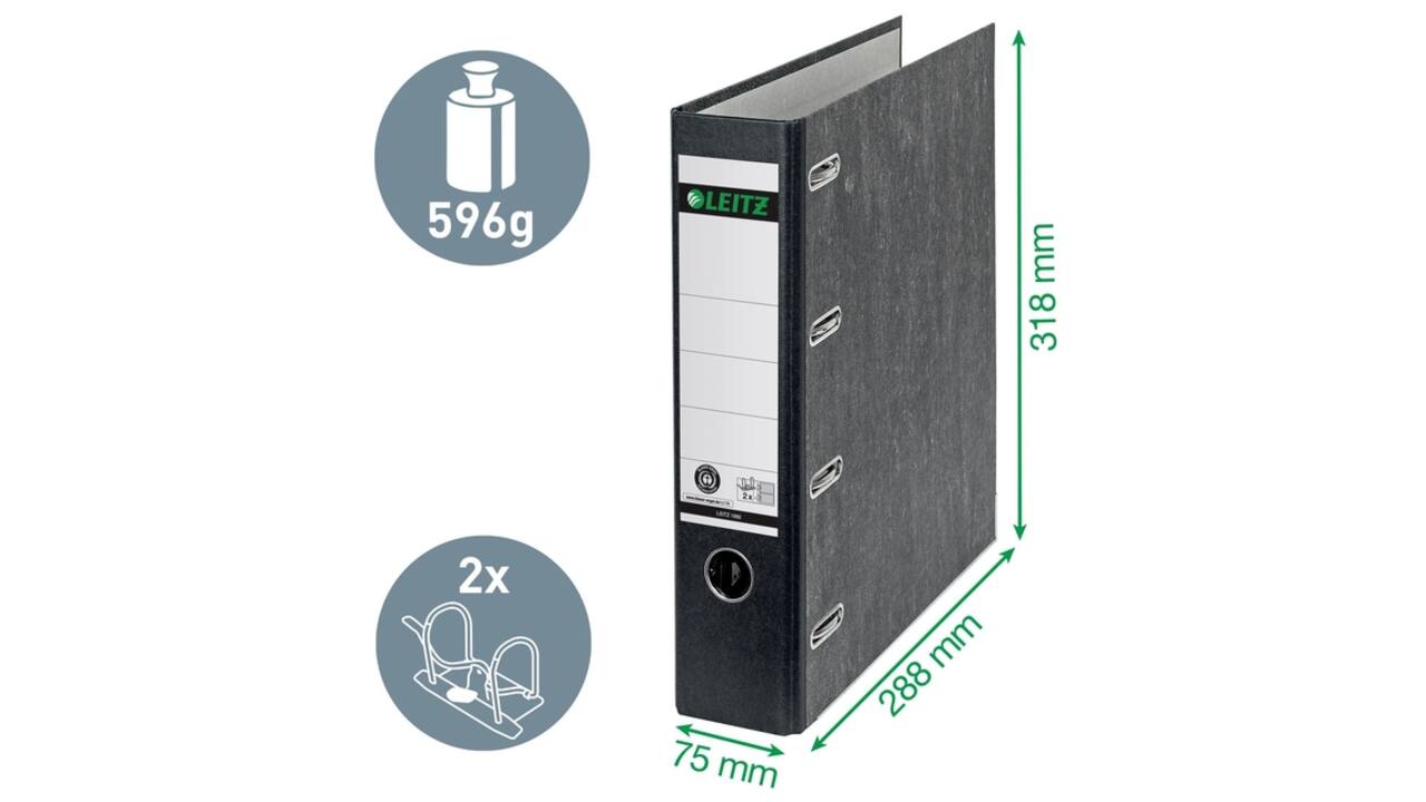 Ordner Leitz 1092 giro-bank met dubbele mechaniek 75mm karton A4 zwart