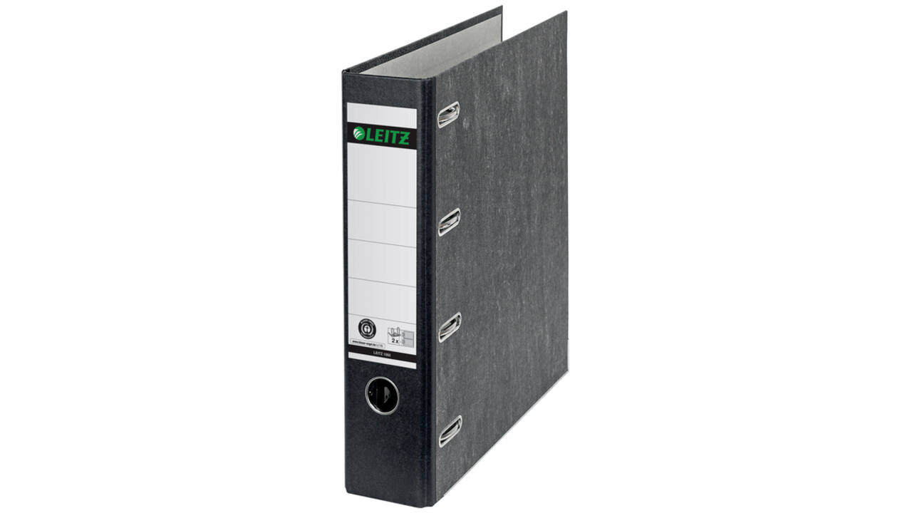 Ordner Leitz 1092 giro-bank met dubbele mechaniek 75mm karton A4 zwart