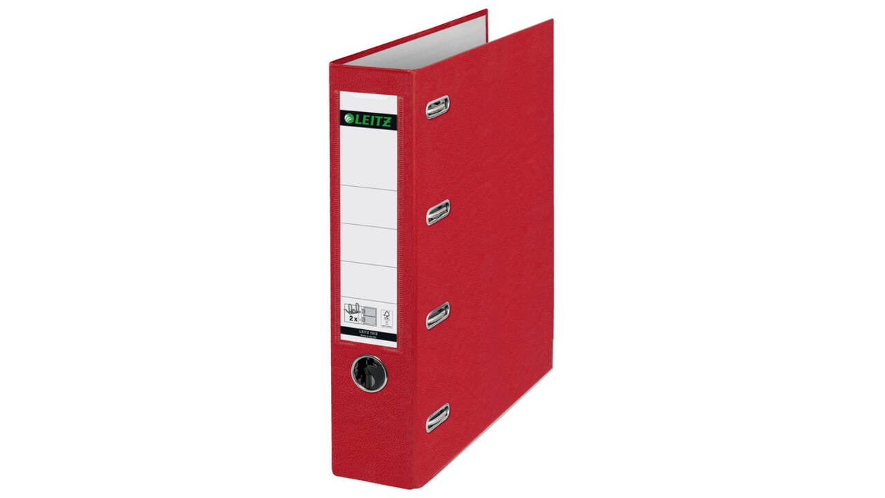 Giro-bank ordner Leitz A4 met dubbele mechaniek 80mm PP rood