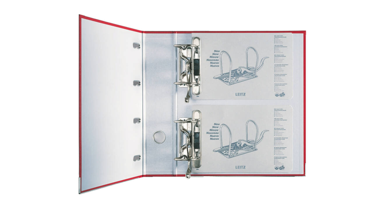 Giro-bank ordner Leitz A4 met dubbele mechaniek 80mm PP rood