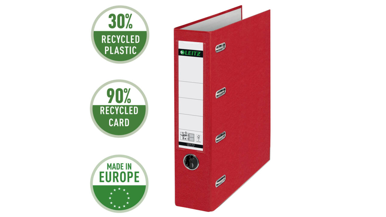 Giro-bank ordner Leitz A4 met dubbele mechaniek 80mm PP rood