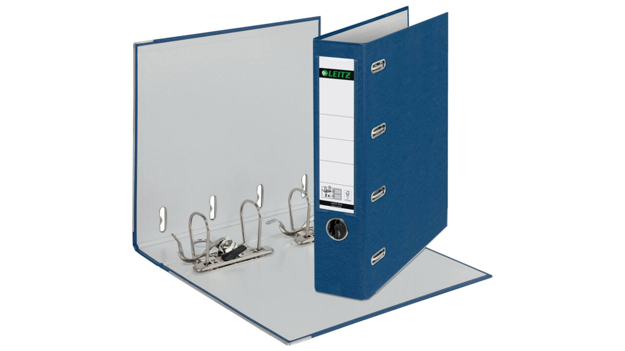 Giro-bank ordner Leitz A4 met dubbele mechaniek 80mm PP blauw