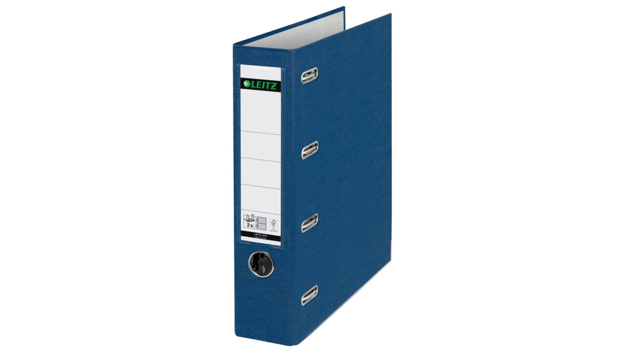 Giro-bank ordner Leitz A4 met dubbele mechaniek 80mm PP blauw