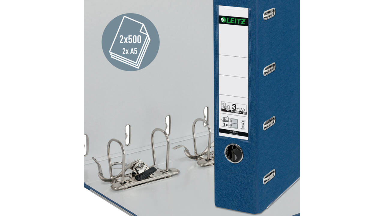Giro-bank ordner Leitz A4 met dubbele mechaniek 80mm PP blauw
