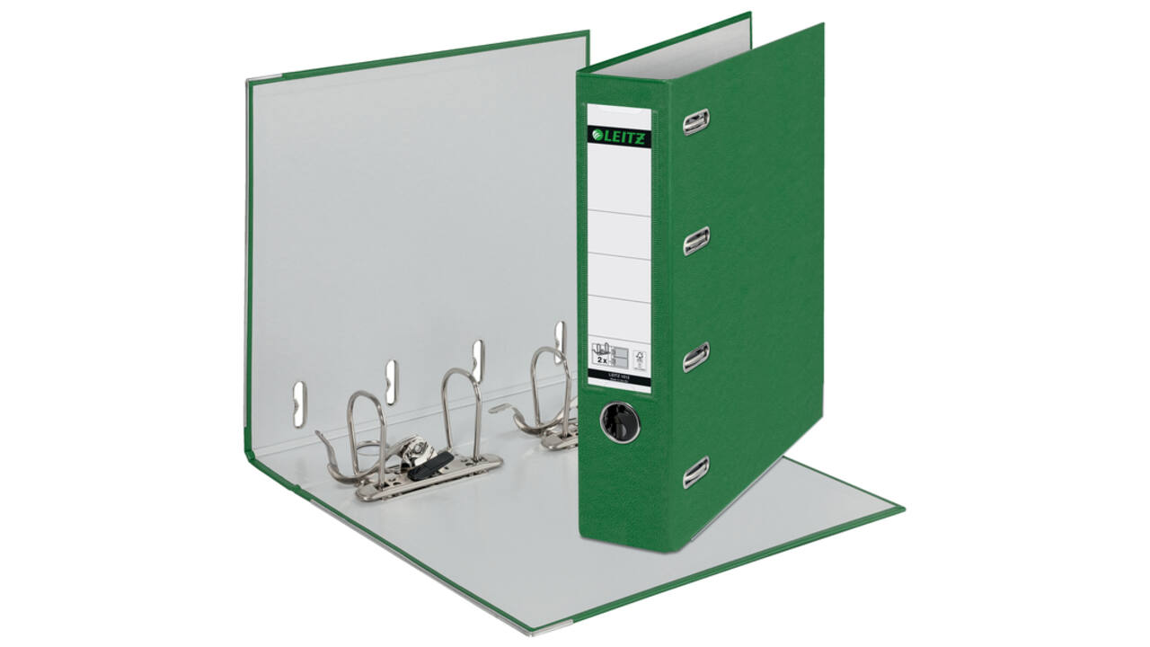 Giro-/bank ordner Leitz A4 met dubbele mechaniek 80mm PP groen