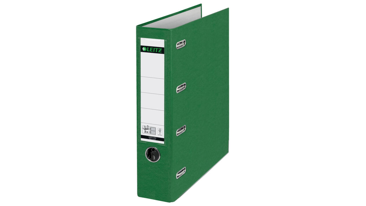 Giro-/bank ordner Leitz A4 met dubbele mechaniek 80mm PP groen