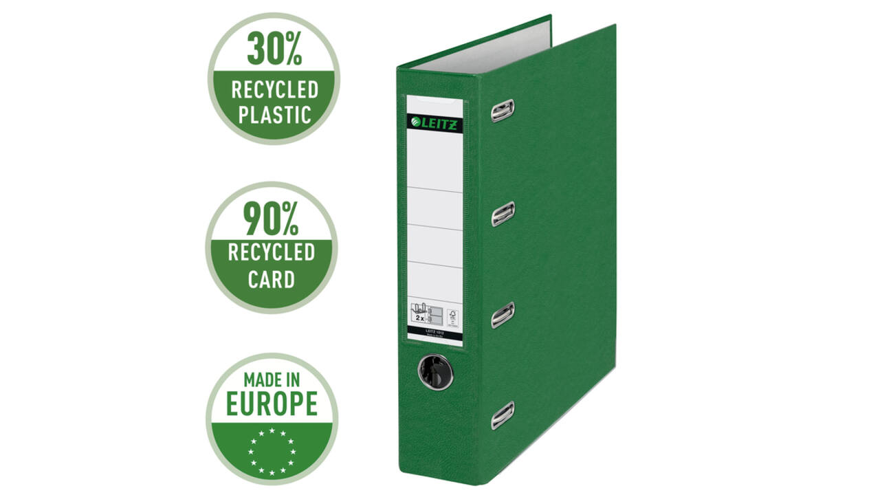 Giro-/bank ordner Leitz A4 met dubbele mechaniek 80mm PP groen
